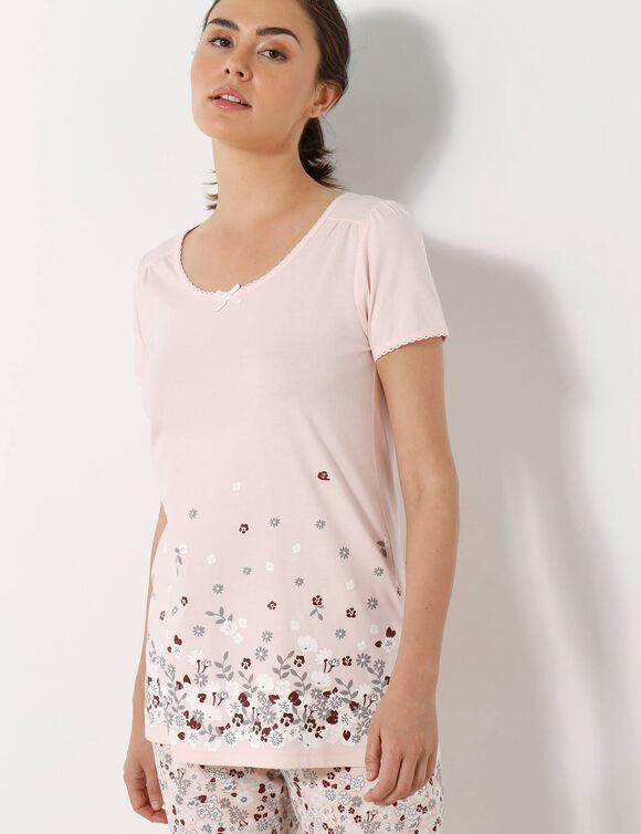 T-shirt imprimé fleurs - manches courtes (rose)