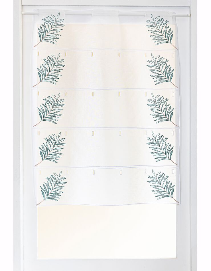 Voilage modulable en hauteur broderie feuilles de palmier (blanc / vert)