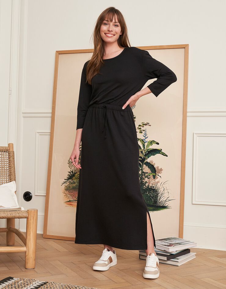 Robe longue molleton léger taille élastiquée (noir) Robe longue molleton léger taille élastiquée (noir)