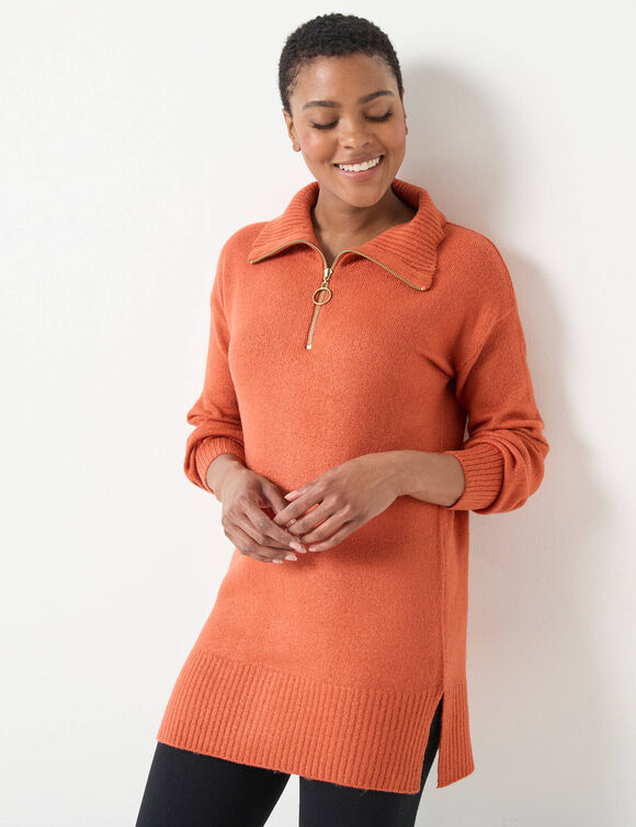 Pull tunique col camionneur zippé (paprika)