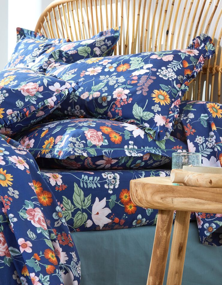 Linge de lit Kelly en coton imprimé floral (marine)