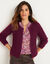 Gilet paletot, maille perlée fantaisie (prune)