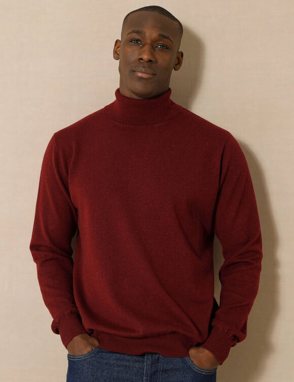 Pull col roulé en laine mélangée (bordeaux)