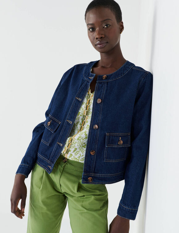 Veste boutonn&eacute;e en jean (stone)
