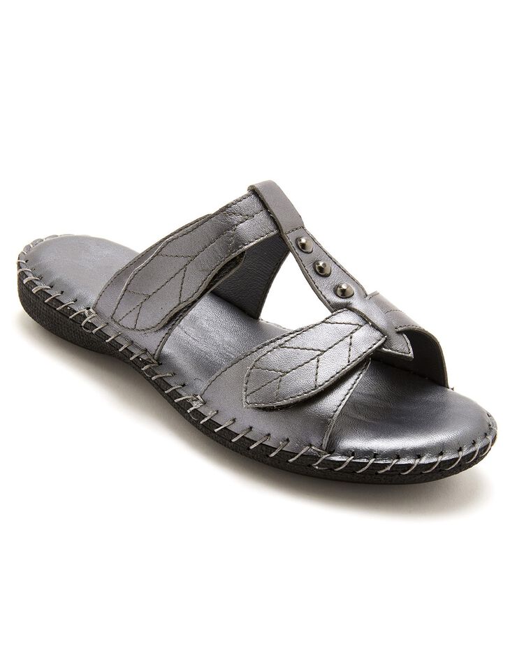 Sandales cuir ouverture totale - gris métallisé (gris)