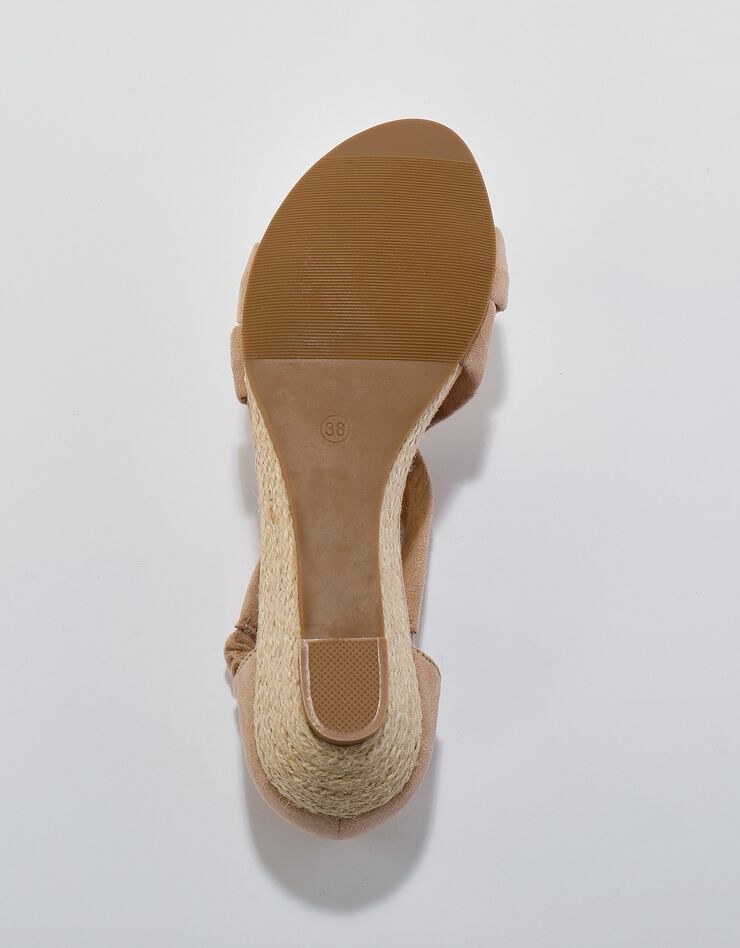 Sandales compensées élastiquées dessus effet suédine (beige)