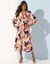 Robe longue boutonnée, crépon, imprimé maxi (marine / safran)