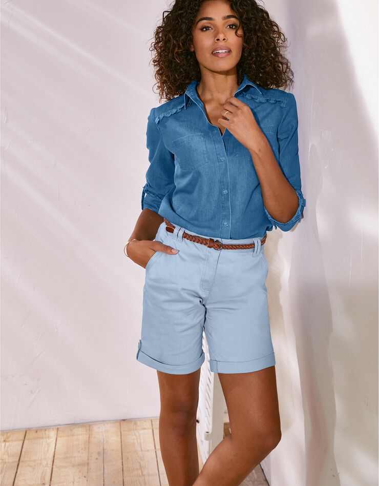 Chemise boutonnée broderie anglaise, denim léger (bleached) Chemise boutonnée broderie anglaise, denim léger (bleached)