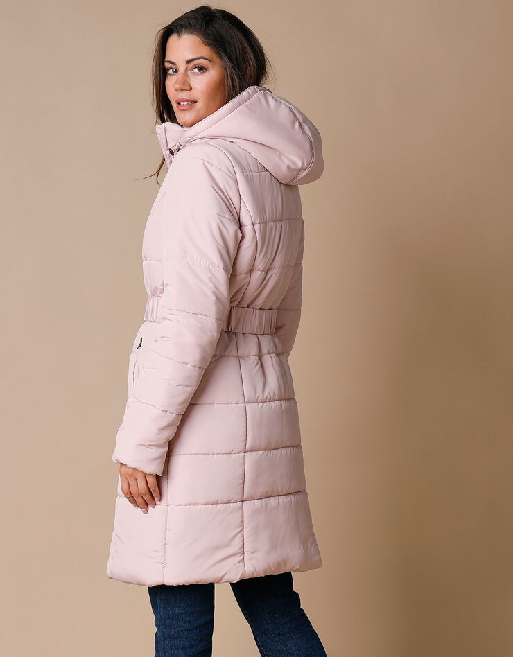 Doudoune ceinturée unie - version longue (rose grisé)