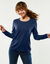 Pull col rond uni, manches longues, toucher doux (marine)