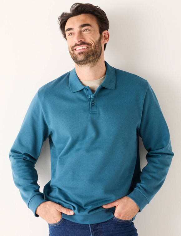 Sweat molleton col polo (bleu pétrole)