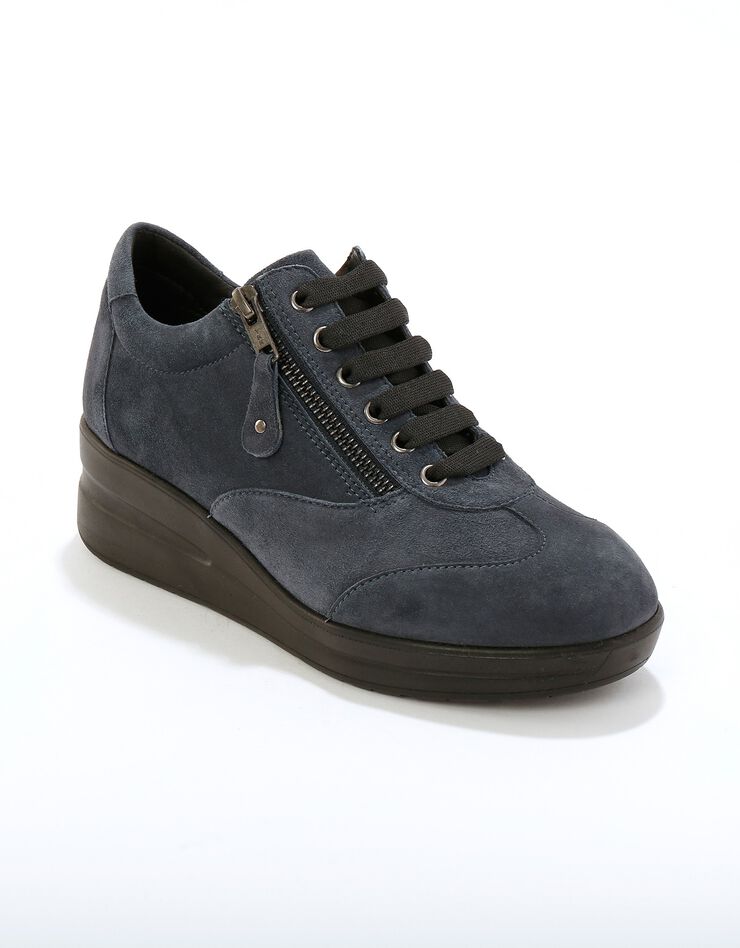 Baskets compensées confort en cuir certifié LWG (bleu grisé) Baskets compensées confort en cuir certifié LWG (bleu grisé)