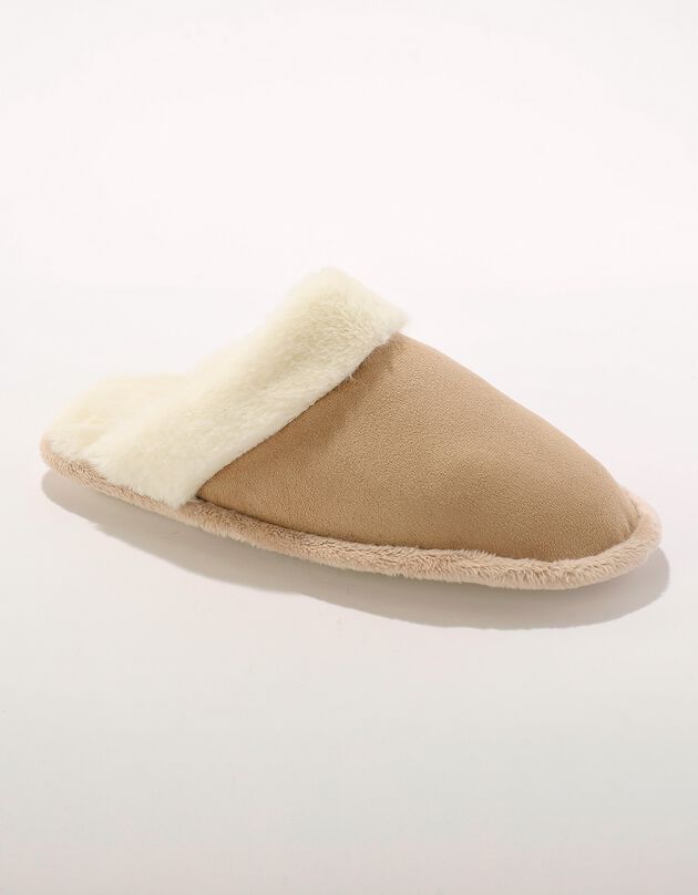 Mules fourrrées dessus effet suédine (beige)