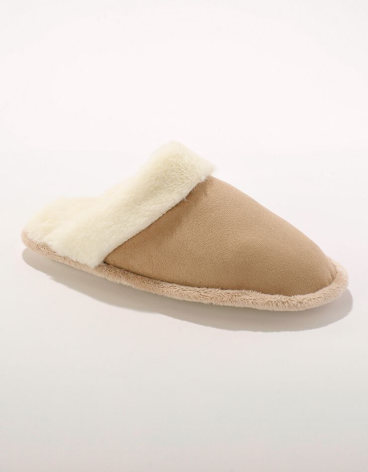 Mules fourrrées dessus effet suédine (beige) Mules fourrrées dessus effet suédine (beige)