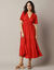 Robe longue volantée unie, manches courtes (grenadine)