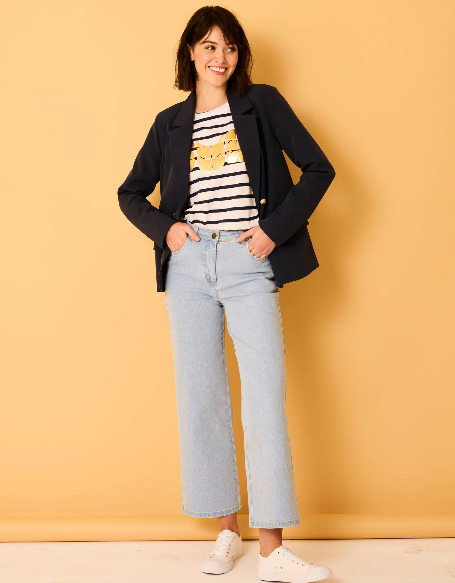 Veste blazer, boutonnage crois?�, marine | Blancheporte