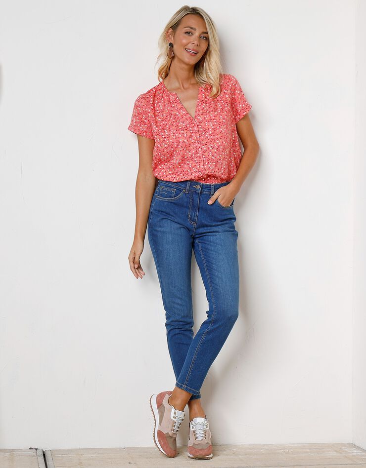 Blouse boutonnée en viscose imprimée, manches courtes (corail grisé) Blouse boutonnée en viscose imprimée, manches courtes (corail grisé)