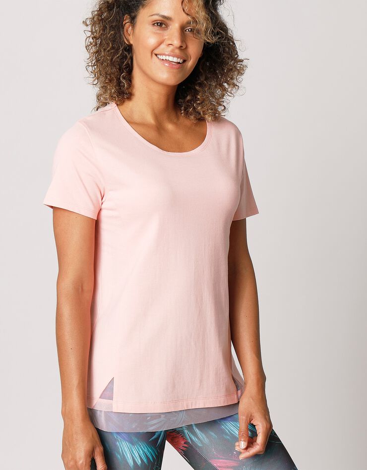 Tee-shirt manches courtes détail résille (rose) Tee-shirt manches courtes détail résille (rose)