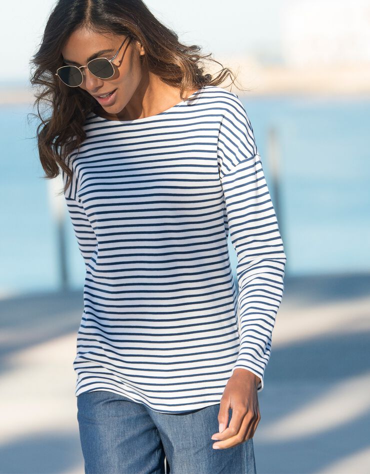 Tee-shirt marinière col bateau (blanc / bleu) Tee-shirt marinière col bateau (blanc / bleu)