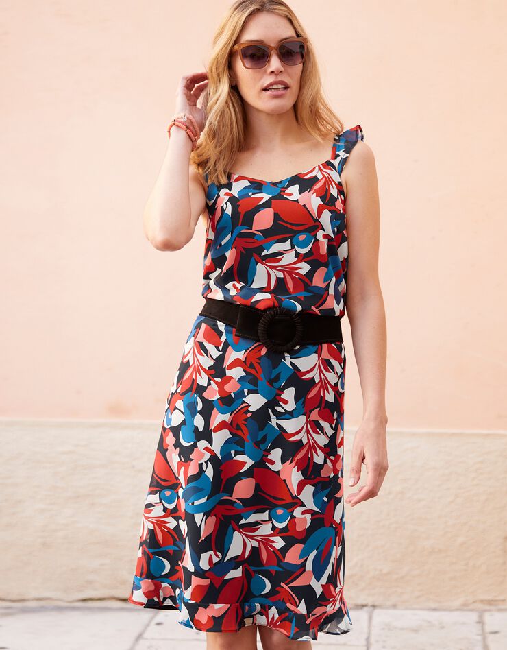 Robe en voile imprimé (noir / corail) Robe en voile imprimé (noir / corail)