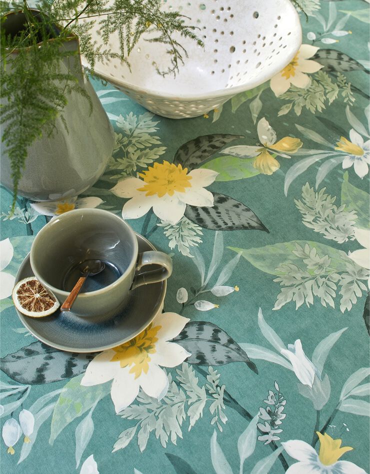 Nappe toile cirée imprimé Hellébore (jaune / vert)