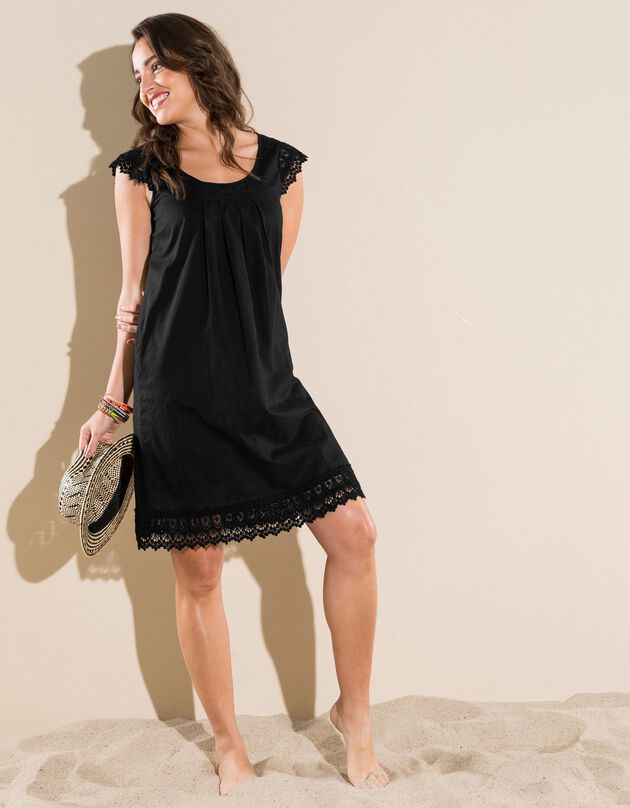 Robe évasée macramé, coton (noir)