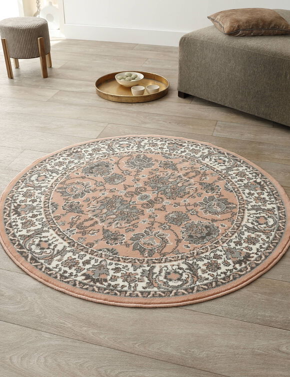Tapis rond motifs perse (rose)