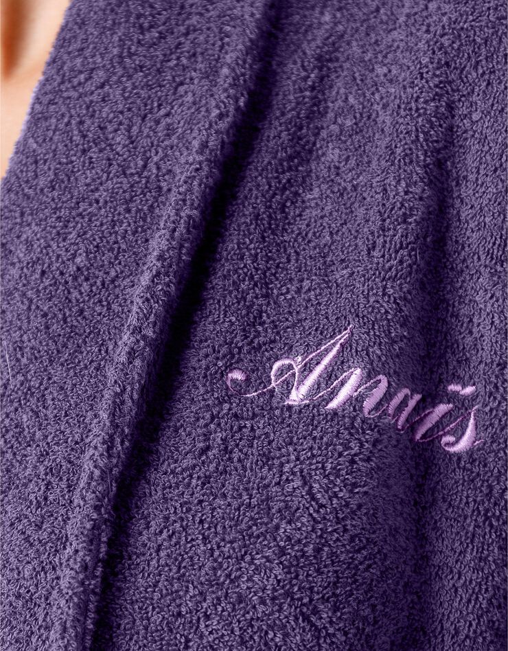 Peignoir mixte adulte éponge bouclette col châle personnalisable (aubergine)