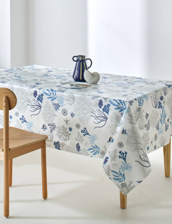 Nappe toile cir&eacute;e imprim&eacute; fonds marins (bleu)