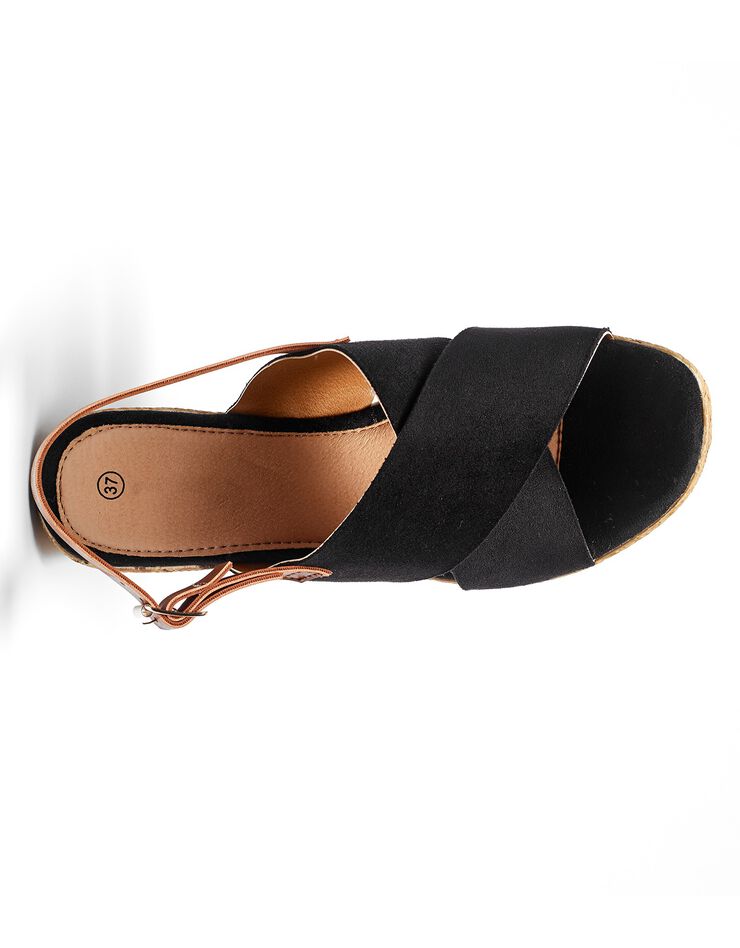 Sandales compensées dessus croisé noir (noir)