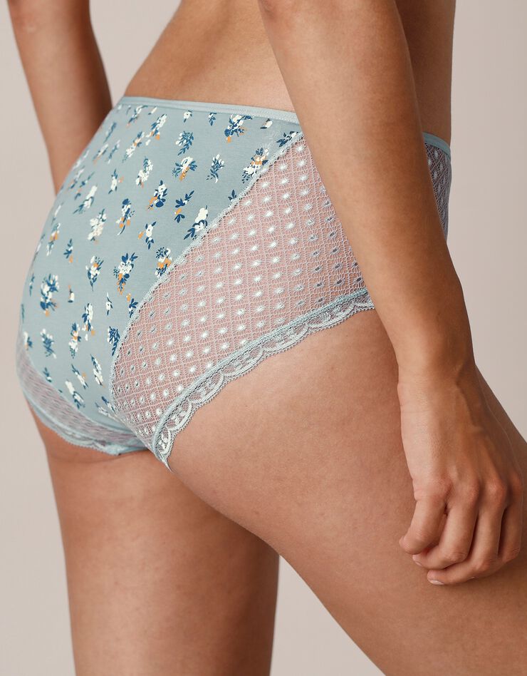 Culotte maxi dentelle coton imprimé Tropea - lot de 4 (amande + bleu) Culotte maxi dentelle coton imprimé Tropea - lot de 4 (amande + bleu)