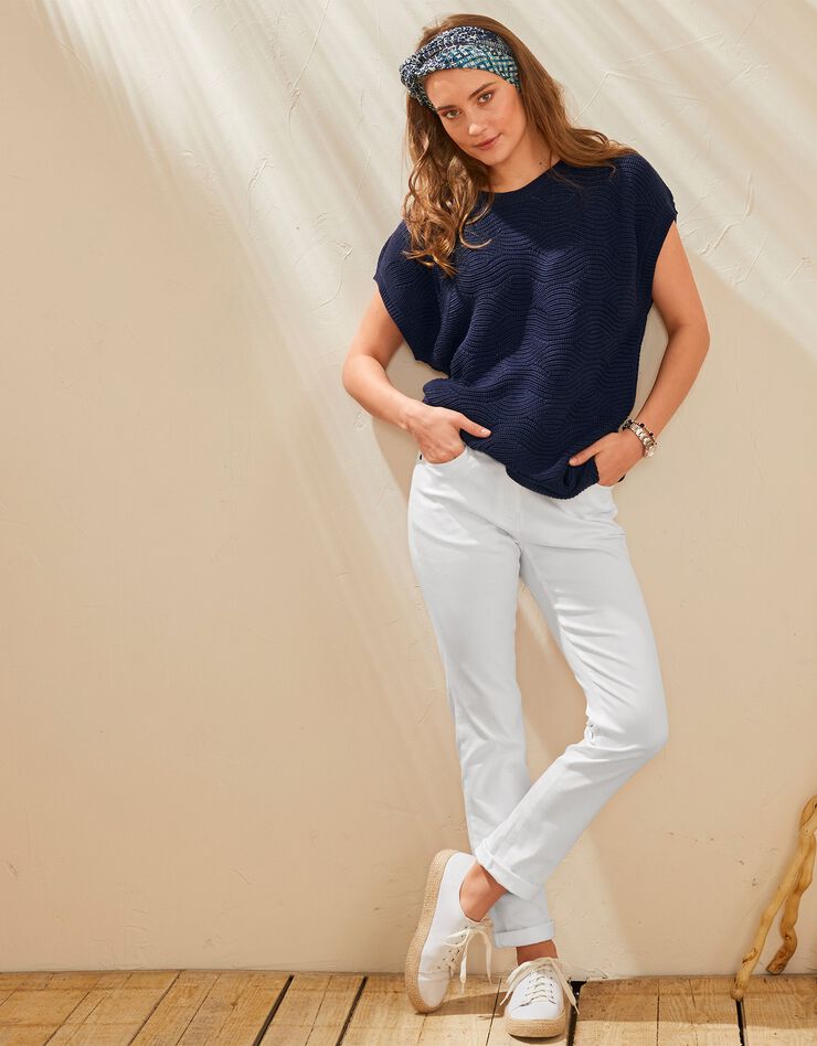 Pull manches courtes, maille fantaisie (marine) Pull manches courtes, maille fantaisie (marine)