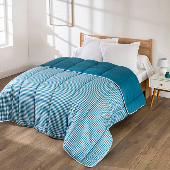 Couette microfibre imprim&eacute; vichy 200 g/m&sup2;  (bleu paon)