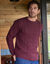 Pull col rond maille irlandaise (bordeaux chiné)