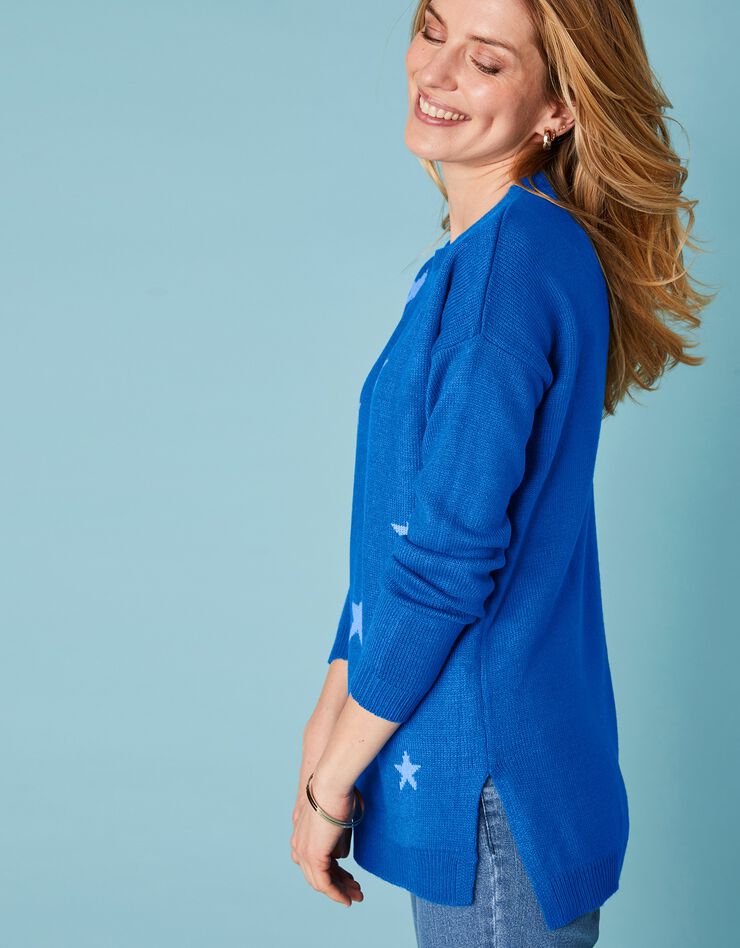 Pull jacquard étoiles maille toucher cachemire (bleu dur / bleu) Pull jacquard étoiles maille toucher cachemire (bleu dur / bleu)