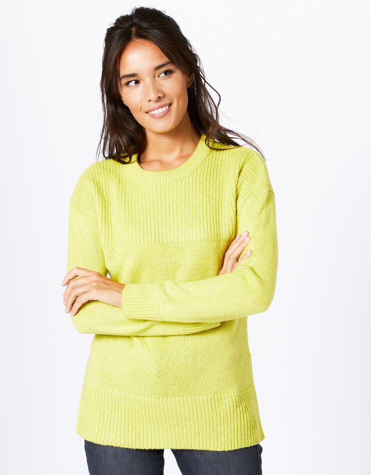 Pull col rond maille anglaise et jersey (blanc) Pull col rond maille anglaise et jersey (blanc)