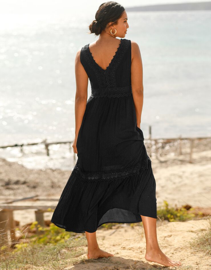 Robe longue volantée macramé (noir) Robe longue volantée macramé (noir)