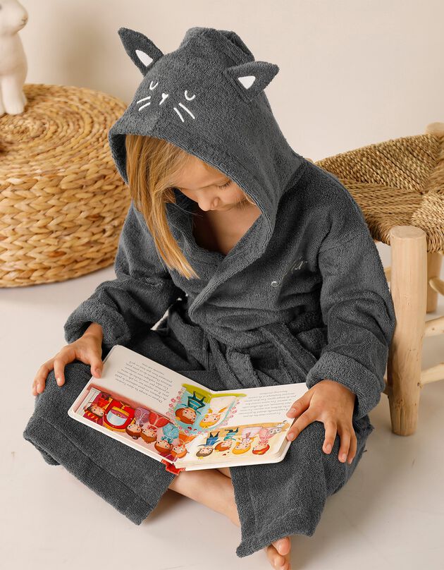 Peignoir de bain enfant personnalisable chat à capuche (anthracite) Peignoir de bain enfant personnalisable chat à capuche (anthracite)