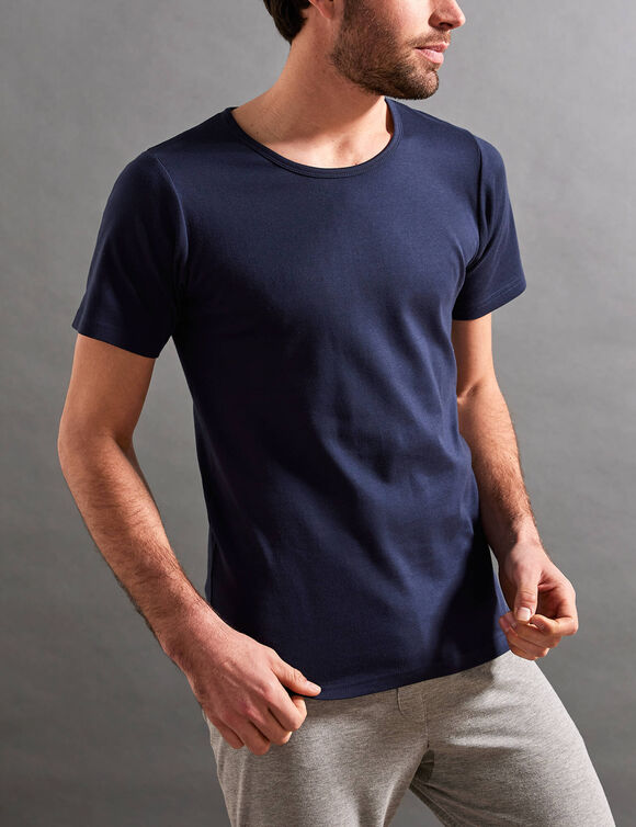 T-shirt sous-v&ecirc;tement homme col rond manches courtes chaleur douce - lot de 2 (marine)