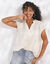 Blouse sans manches unie, crépon (écru)