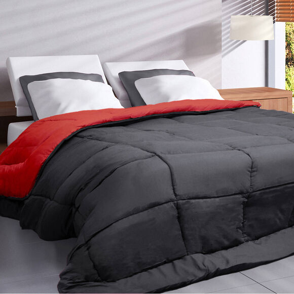 Couette unie douceur microfibre réversible 400g/m² (gris / rouge)
