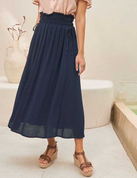 Jupe longue en cr&eacute;pon (marine)