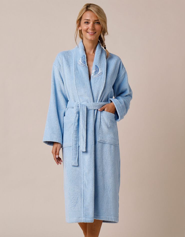 Peignoir mixte éponge brodé plumes - 380 g/m2 (bleuet)