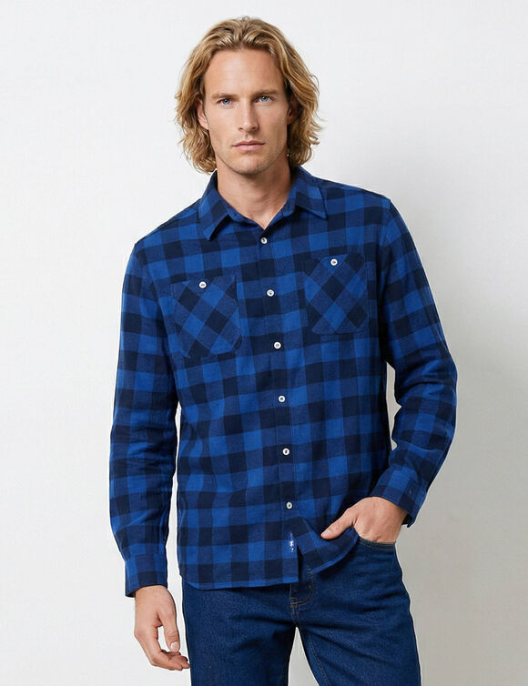 Chemise carreaux &eacute;cossais flanelle (bleu / marine)