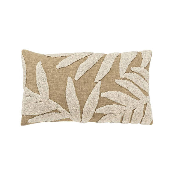 Coussin rectangulaire feuilles tuft&eacute;es (naturel / &eacute;cru)