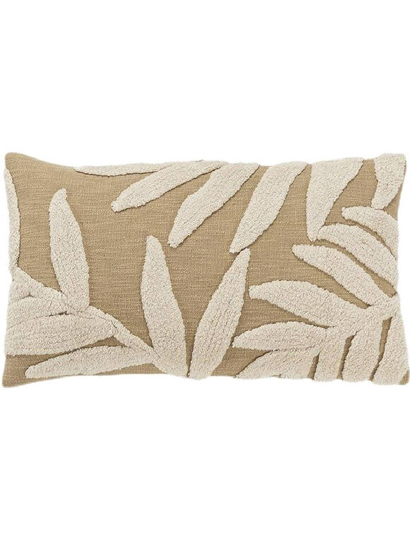 Coussin rectangulaire feuilles tuft&eacute;es (naturel / &eacute;cru)