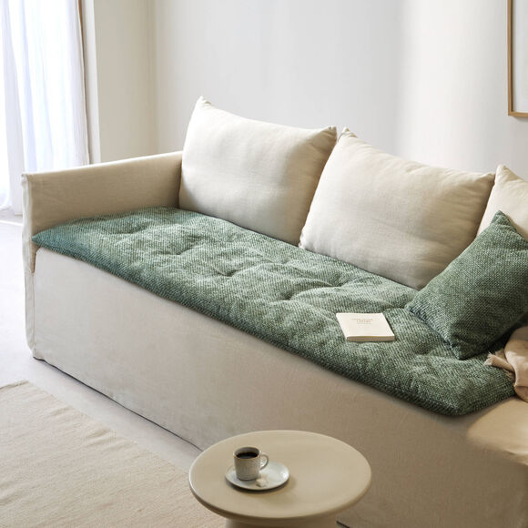 Long coussin de canap&eacute; tissage chenille (vert)