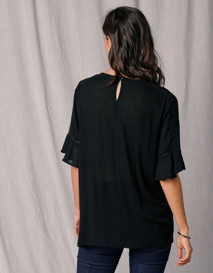 Blouse noire macramé manches 3/4 (noir) Blouse noire macramé manches 3/4 (noir)