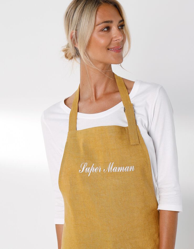 Tablier bavette coton et lin uni personnalisable (jaune)