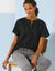 Blouse manches courtes finitions en macramé, unie (noir)